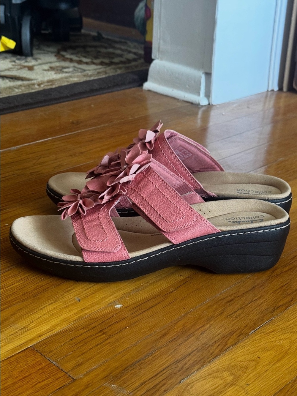 Clarks Pink Floral Slide Sandals